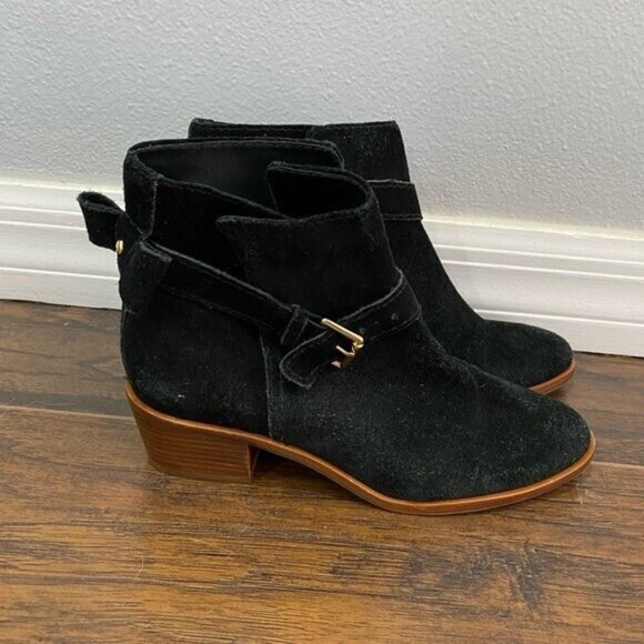 Kate Spade Taley Ankle Boot Black Suede Bow Boots Bootie Size 6 Stack Heel • - Picture 1 of 6